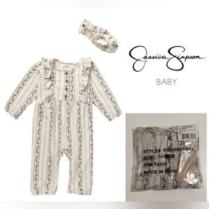 🆕JESSICA SIMPSON BABY - 3/6M - NWT - 2PC FLORAL JUMPSUIT AND HEADBAND